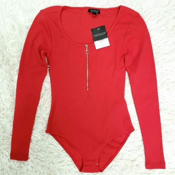 Topshop Tops Topshop Bodysuit Longsleeve O Ring Zipper Nwt